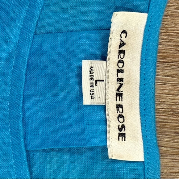 Vtg Caroline Rose 100% Linen Tunic Blouse Women’s L Teal Blue Pockets Lagenlook - Picture 6 of 10